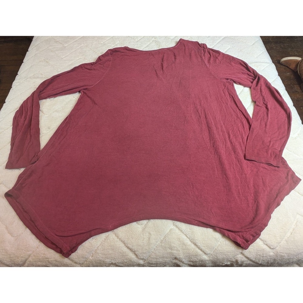 Knox Rose Womens XL Burgundy Crochet Lace Yoke Sharkbite Hem Long Sleeve Tunic